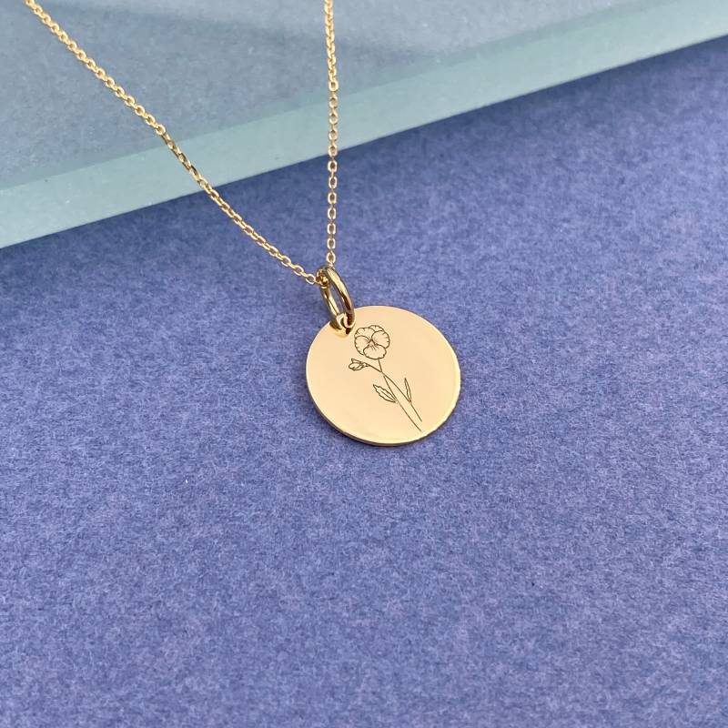 Zierliche 14K Solid Gold Violet Anhänger Halskette - Februar Geburt Blume Zierliche 14K Solid Gold Violet Anhänger Halskette - Februar Geburt Blume von EvangelosJewels