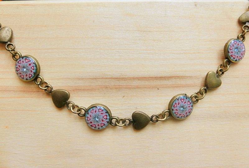 Kaleidoskop Messing-Herz-Armband, Blau, Fimo Schmuck, Armband, Dünn, Klein, Zuckerrohr, Bunt Kaleidoskop Messing-Herz-Armband, Blau, Fimo Schmuck, Armband, Dünn, Klein, Zuckerrohr, Bunt von EvasGardenOfNH