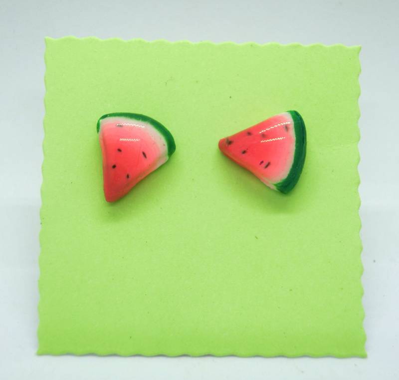 Polymer Clay Wassermelone Cane Ohrstecker, Viertel Scheiben, Sommer-Ohrringe Polymer Clay Wassermelone Cane Ohrstecker, Viertel Scheiben, Sommer-Ohrringe von EvasGardenOfNH