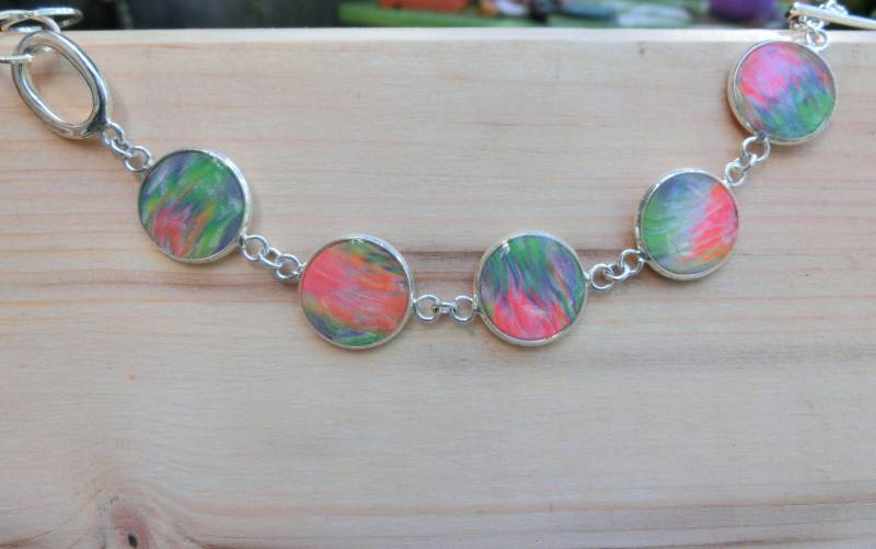 Rosa/Blau/Grün Armband Silber Kreis/Cabochon Link von EvasGardenOfNH