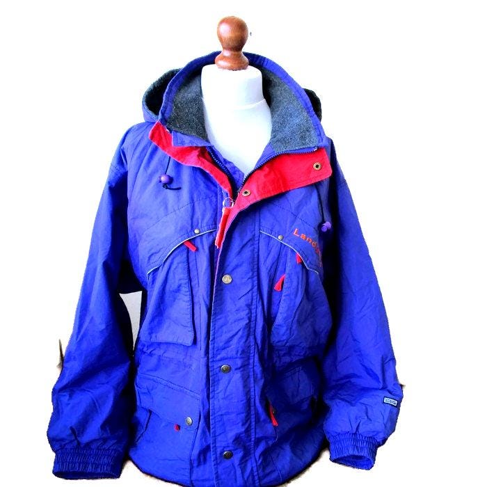 Vintage Land & Lake Parka Jacke Blau Rot Winter 80Er Kleidung Ski Herren Unisex Größe Medium - Large von EvasVintageBoutique