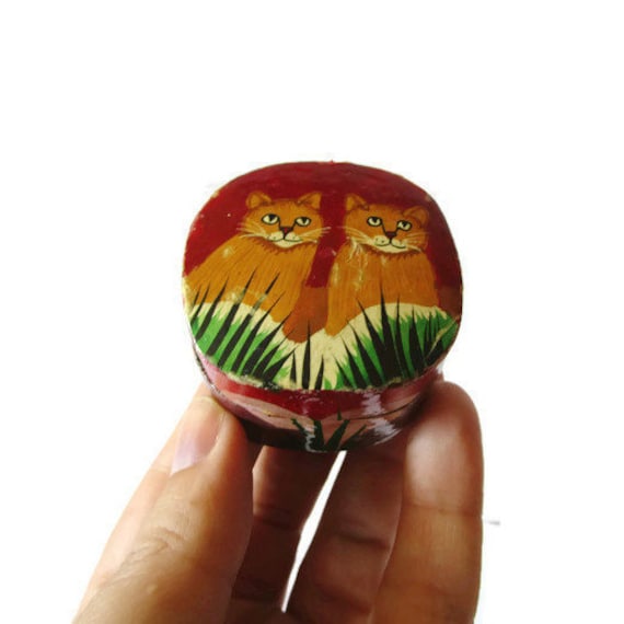 Vintage Ring Box Kleine Bemalte Deckeldose Schmuckbox Geschenkbox Mit Zwei Orangen Katzen Liebhaber Geschenk Für Kind Für Sie Vinatge von EvasVintageBoutique