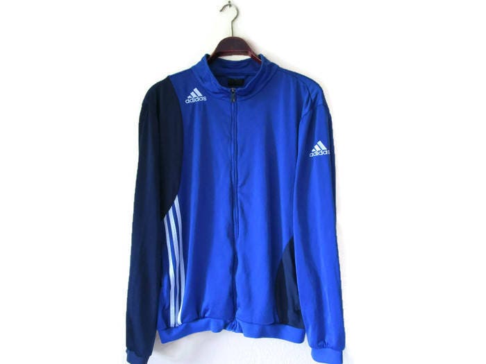 Y2K Vintage Trainingsjacke Blau Laufjacke Sportjacke Weiss Jogging Hipster Streetstyle Bekleidung Unisex Grösse L Large von EvasVintageBoutique