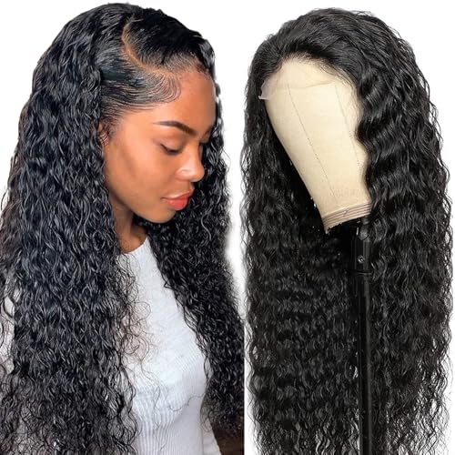 Evaxilc #1b Natural Black Lace Front Wig Human Hair 5x5 HD Lace Echthaar Perücke Deep Wave Wear And Go Glueless Wig 150% Density Glueless Lace Front Wig Brazilian Virgin Human Hair For Women 20 Inch von Evaxilc