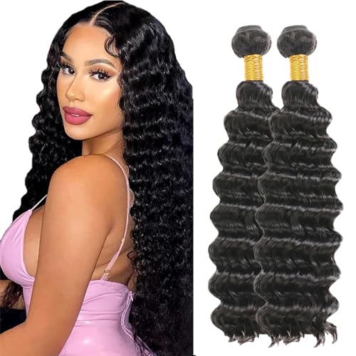 Evaxilc 2 Bundles Human Hair Bundles Extension Echthaar perücke Double Weft Bundles Virgin Hair Deep Wave Unprocessed 1B Natural Black Color Minimal Shedding For Women 12 14 Inch von Evaxilc