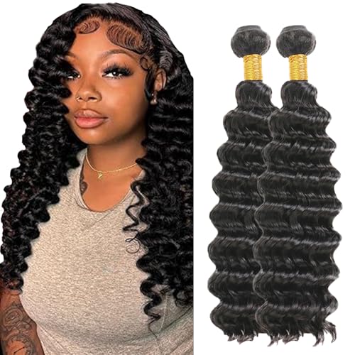 Evaxilc 2 Bundles Human Hair Bundles Extension Echthaar perücke Double Weft Bundles Virgin Hair Deep Wave Unprocessed 1B Natural Black Color Minimal Shedding For Women 14 16 Inch von Evaxilc