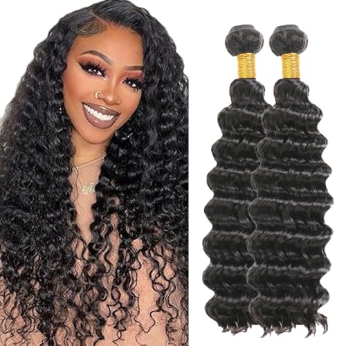 Evaxilc 2 Bundles Human Hair Bundles Extension Echthaar perücke Double Weft Bundles Virgin Hair Deep Wave Unprocessed 1B Natural Black Color Minimal Shedding For Women 16 18 Inch von Evaxilc