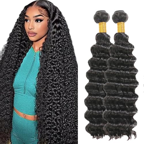 Evaxilc 2 Bundles Human Hair Bundles Extension Echthaar perücke Double Weft Bundles Virgin Hair Deep Wave Unprocessed 1B Natural Black Color Minimal Shedding For Women 18 20 Inch von Evaxilc
