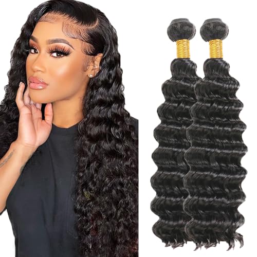 Evaxilc 2 Bundles Human Hair Bundles Extension Echthaar perücke Double Weft Bundles Virgin Hair Deep Wave Unprocessed 1B Natural Black Color Minimal Shedding For Women 26 28 Inch von Evaxilc
