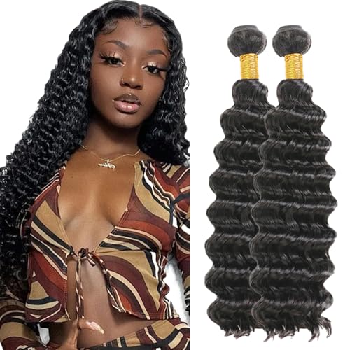 Evaxilc 2 Bundles Human Hair Bundles Extension Echthaar perücke Double Weft Bundles Virgin Hair Deep Wave Unprocessed 1B Natural Black Color Minimal Shedding For Women 28 30 Inch von Evaxilc