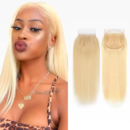 Evaxilc 28 Inch 4x4 Lace Closure 8A Grade Straight Top Lace Closure #613 Blonde 100% Unprocessed Brazilian Virgin Menschenhaar Extension Glueless No Tangle No Smell For Women von Evaxilc