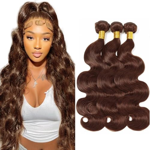 Evaxilc 3 Bundles Human 26 28 30 Inch Hair Bundles Extension Echthaar perücke Double Weft Bundles Virgin Hair Body Wave Unprocessed #4 Chocolate Brown Color Minimal Shedding For Women von Evaxilc