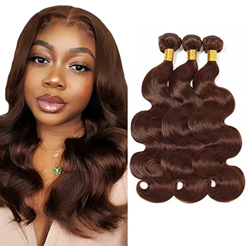 Evaxilc 3 Bundles Human Hair Bundles Extension Echthaar perücke Double Weft Bundles Virgin Hair Body Wave Unprocessed #4 Chocolate Brown Color Minimal Shedding For Women 12 14 16 Inch von Evaxilc