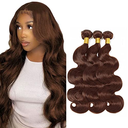 Evaxilc 3 Bundles Human Hair Bundles Extension Echthaar perücke Double Weft Bundles Virgin Hair Body Wave Unprocessed #4 Chocolate Brown Color Minimal Shedding For Women 16 18 20 Inch von Evaxilc