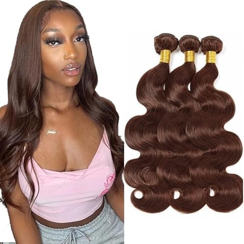 Evaxilc 3 Bundles Human Hair Bundles Extension Echthaar perücke Double Weft Bundles Virgin Hair Body Wave Unprocessed #4 Chocolate Brown Color Minimal Shedding For Women 18 20 22 Inch von Evaxilc