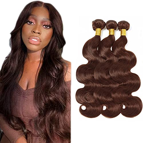 Evaxilc 3 Bundles Human Hair Bundles Extension Echthaar perücke Double Weft Bundles Virgin Hair Body Wave Unprocessed #4 Chocolate Brown Color Minimal Shedding For Women 20 22 24 Inch von Evaxilc