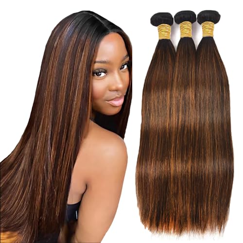 Evaxilc 3 Bundles Human Hair Bundles Extension Echthaar perücke Double Weft Bundles Virgin Hair Straight Unprocessed P430 Highlight Brown Minimal Shedding For Women 22 24 26 Inch von Evaxilc