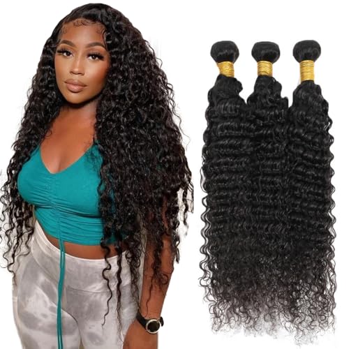 Evaxilc 3 Bundles Human Hair Bundles Extension Echthaar perücke Double Weft Bundles Virgin Hair Deep Wave Unprocessed 1B Natural Black Color Minimal Shedding For Women 28 30 32 Inch von Evaxilc