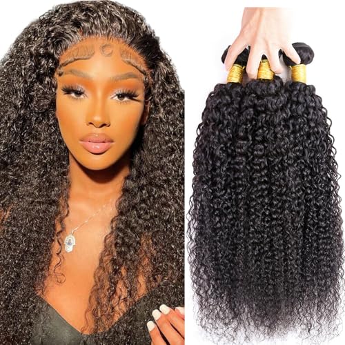 Evaxilc 3 Bundles Human Hair Bundles Extension Echthaar perücke Double Weft Bundles Virgin Hair Kinky Curly Unprocessed 1B Natural Black Color Minimal Shedding For Women 18 20 22 Inch von Evaxilc