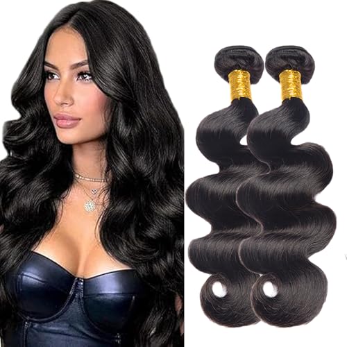 Evaxilc Body Wave Bundles Extension Echthaar perücke Human Hair Glueless Bundles Brazilian Virgin Hair 100% Unprocessed #1B Natural Black Color 2 Bundles Total 200g For Women 12 14 Inch von Evaxilc