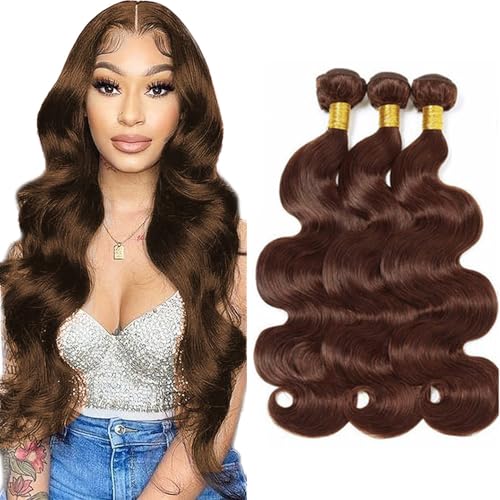 Evaxilc Body Wave Bundles Extension Echthaar perücke Human Hair Glueless Bundles Brazilian Virgin Hair 100% Unprocessed #4 Chocolate Brown Color 3 Bundles Total 300g For Women 26 28 30 Inch von Evaxilc