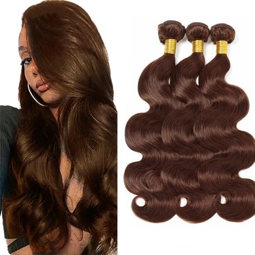 Evaxilc Body Wave Bundles Extension Echthaar perücke Human Hair Glueless Bundles Brazilian Virgin Hair 100% Unprocessed #4 Chocolate Brown Color 3 Bundles Total 300g For Women 28 30 32 Inch von Evaxilc