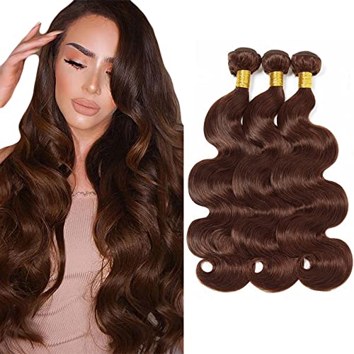 Evaxilc Body Wave Bundles Extension Echthaar perücke Human Hair Glueless Bundles Brazilian Virgin Hair 100% Unprocessed #4 Chocolate Brown Color 3 Bundles Total 300g For Women 30 32 34 Inch von Evaxilc