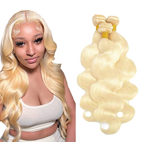 Evaxilc Body Wave Bundles Extension Echthaar perücke Human Hair Glueless Bundles Brazilian Virgin Hair 100% Unprocessed #613 Blonde Color 3 Bundles Total 300g For Women 12 14 16 Inch von Evaxilc