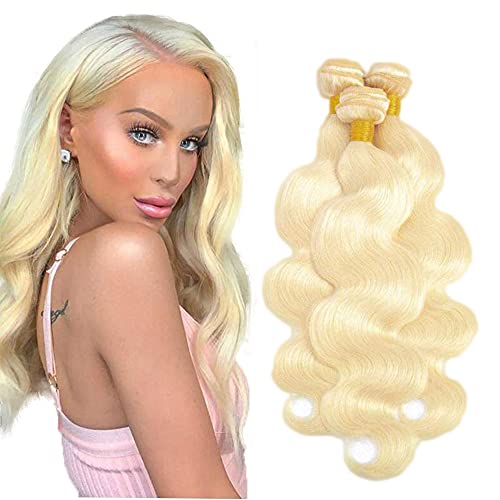 Evaxilc Body Wave Bundles Extension Echthaar perücke Human Hair Glueless Bundles Brazilian Virgin Hair 100% Unprocessed #613 Blonde Color 3 Bundles Total 300g For Women 14 16 18 Inch von Evaxilc