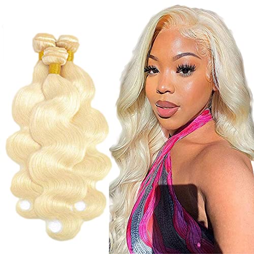 Evaxilc Body Wave Bundles Extension Echthaar perücke Human Hair Glueless Bundles Brazilian Virgin Hair 100% Unprocessed #613 Blonde Color 3 Bundles Total 300g For Women 22 24 26 Inch von Evaxilc