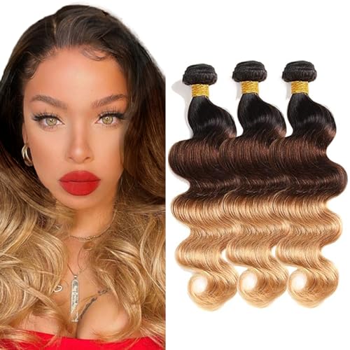 Evaxilc Body Wave Bundles Extension Echthaar perücke Human Hair Glueless Bundles Virgin Hair Unprocessed 1b4/27 Ombre Blonde Color 3 Bundles Minimal Shedding For Women 16 18 20 Inch von Evaxilc