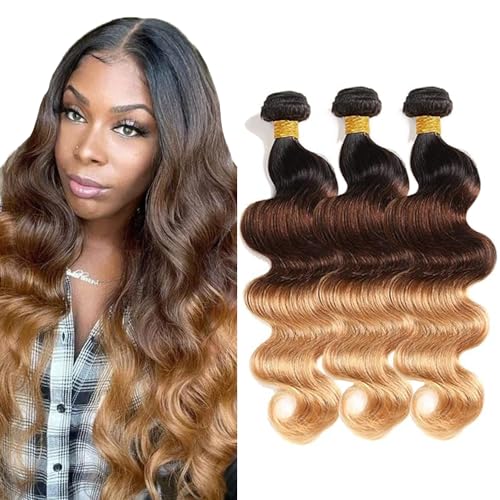 Evaxilc Body Wave Bundles Extension Echthaar perücke Human Hair Glueless Bundles Virgin Hair Unprocessed 1b4/27 Ombre Blonde Color 3 Bundles Minimal Shedding For Women 22 24 26 Inch von Evaxilc