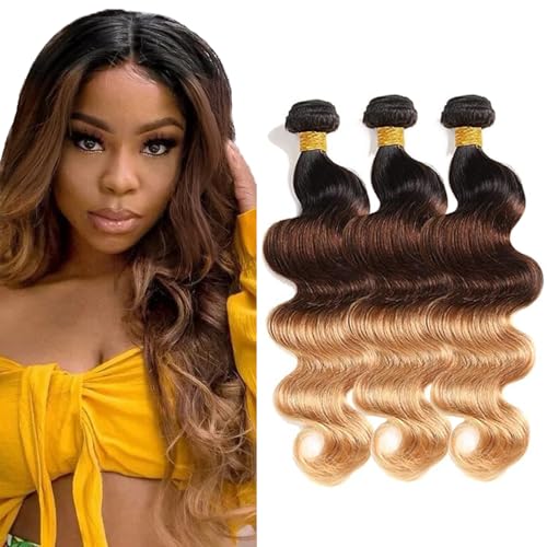 Evaxilc Body Wave Bundles Extension Echthaar perücke Human Hair Glueless Bundles Virgin Hair Unprocessed 1b4/27 Ombre Blonde Color 3 Bundles Minimal Shedding For Women 26 28 30 Inch von Evaxilc