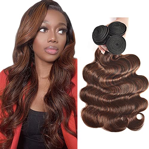 Evaxilc Body Wave Bundles Extension Echthaar perücke Human Hair Glueless Bundles Virgin Hair Unprocessed P4/30 Highlight Brown Color 3 Bundles Minimal Shedding For Women 20 22 24 Inch von Evaxilc
