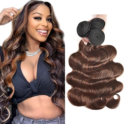 Evaxilc Body Wave Bundles Extension Echthaar perücke Human Hair Glueless Bundles Virgin Hair Unprocessed P4/30 Highlight Brown Color 3 Bundles Minimal Shedding For Women 30 32 34 Inch von Evaxilc