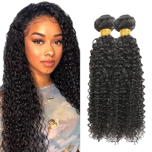 Evaxilc Kinky Curly Bundles Extension Echthaar perücke Human Hair Glueless Bundles Brazilian Virgin Hair 100% Unprocessed #1B Natural Black Color 2 Bundles Total 200g For Women 22 24 Inch von Evaxilc