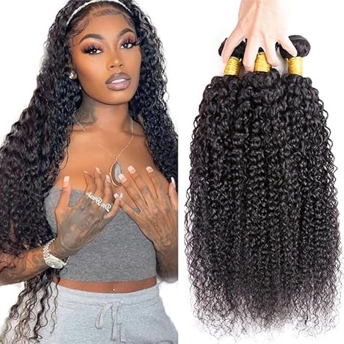 Evaxilc Kinky Curly Bundles Extension Echthaar perücke Human Hair Glueless Bundles Brazilian Virgin Hair 100% Unprocessed #1B Natural Black Color 3 Bundles Total 300g For Women 28 30 32 Inch von Evaxilc