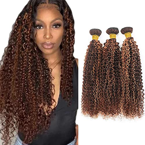Evaxilc Kinky Curly Bundles Extension Echthaar perücke Human Hair Glueless Bundles Virgin Hair Unprocessed P4/30 Highlight Brown Color 3 Bundles Minimal Shedding For Women 16 18 20 Inch von Evaxilc