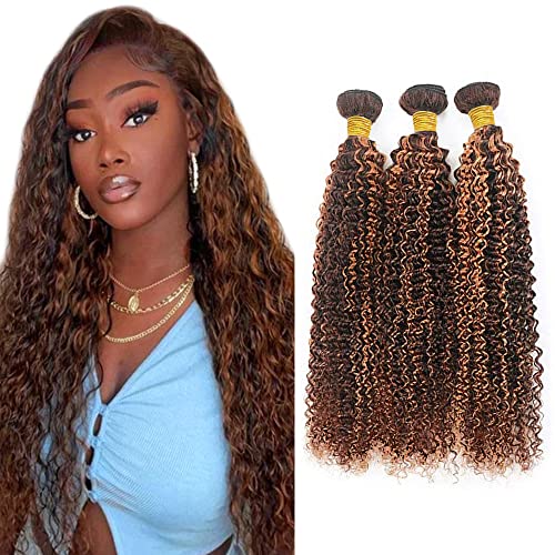 Evaxilc Kinky Curly Bundles Extension Echthaar perücke Human Hair Glueless Bundles Virgin Hair Unprocessed P4/30 Highlight Brown Color 3 Bundles Minimal Shedding For Women 30 32 34 Inch von Evaxilc