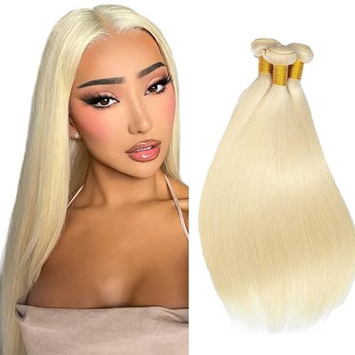 Evaxilc Straight Bundles Extension Echthaar perücke Human Hair Glueless Bundles Brazilian Virgin Hair 100% Unprocessed #613 Blonde Color 3 Bundles Total 300g For Women 18 20 22 Inch von Evaxilc
