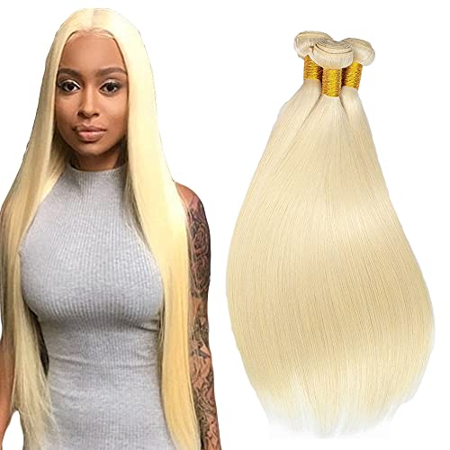 Evaxilc Straight Bundles Extension Echthaar perücke Human Hair Glueless Bundles Brazilian Virgin Hair 100% Unprocessed #613 Blonde Color 3 Bundles Total 300g For Women 26 28 30 Inch von Evaxilc