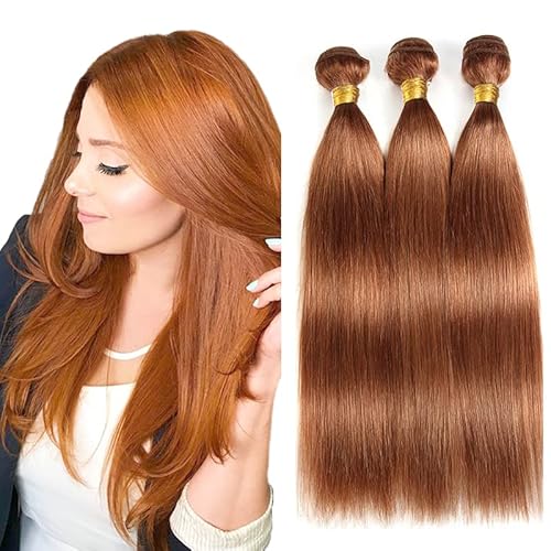 Evaxilc Straight Bundles Extension Echthaar perücke Human Hair Glueless Bundles Virgin Hair Unprocessed #30 Orange Brown Color 3 Bundles Minimal Shedding For Women 12 14 16 Inch von Evaxilc