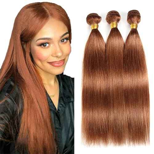 Evaxilc Straight Bundles Extension Echthaar perücke Human Hair Glueless Bundles Virgin Hair Unprocessed #30 Orange Brown Color 3 Bundles Minimal Shedding For Women 16 18 20 Inch von Evaxilc