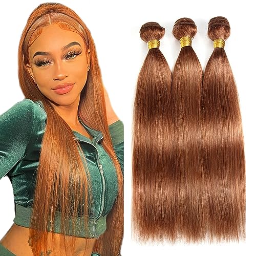 Evaxilc Straight Bundles Extension Echthaar perücke Human Hair Glueless Bundles Virgin Hair Unprocessed #30 Orange Brown Color 3 Bundles Minimal Shedding For Women 24 26 28 Inch von Evaxilc