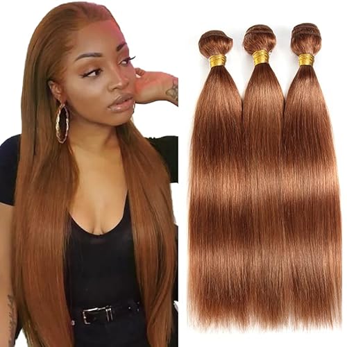 Evaxilc Straight Bundles Extension Echthaar perücke Human Hair Glueless Bundles Virgin Hair Unprocessed #30 Orange Brown Color 3 Bundles Minimal Shedding For Women 30 32 34 Inch von Evaxilc