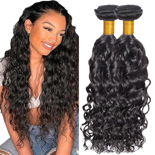 Evaxilc Water Wave Bundles Extension Echthaar perücke Human Hair Glueless Bundles Brazilian Virgin Hair 100% Unprocessed #1B Natural Black Color 2 Bundles Total 200g For Women 30 32 Inch von Evaxilc