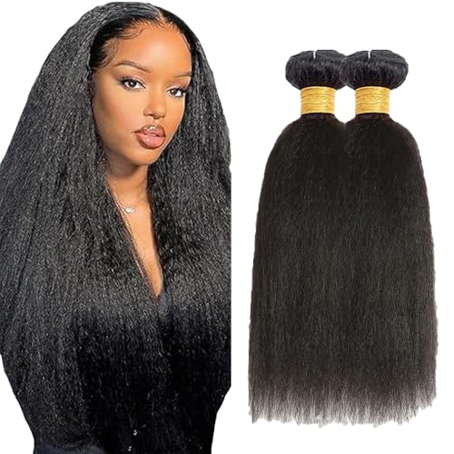 Evaxilc Yaki Straight Bundles Extension Echthaar perücke Human Hair Glueless Bundles Brazilian Virgin Hair 100% Unprocessed #1B Natural Black Color 2 Bundles Total 200g For Women 26 28 Inch von Evaxilc