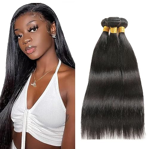 Straight Human Hair Bundles Weave 22 24 26 Zoll Unprocessed Brazilian Virgin Hair Echthaar Perücke Schwarz Frauen Remy Human Hair 3 Bundles Total 300g Straight Hair Extensions Natural Black Color von Evaxilc