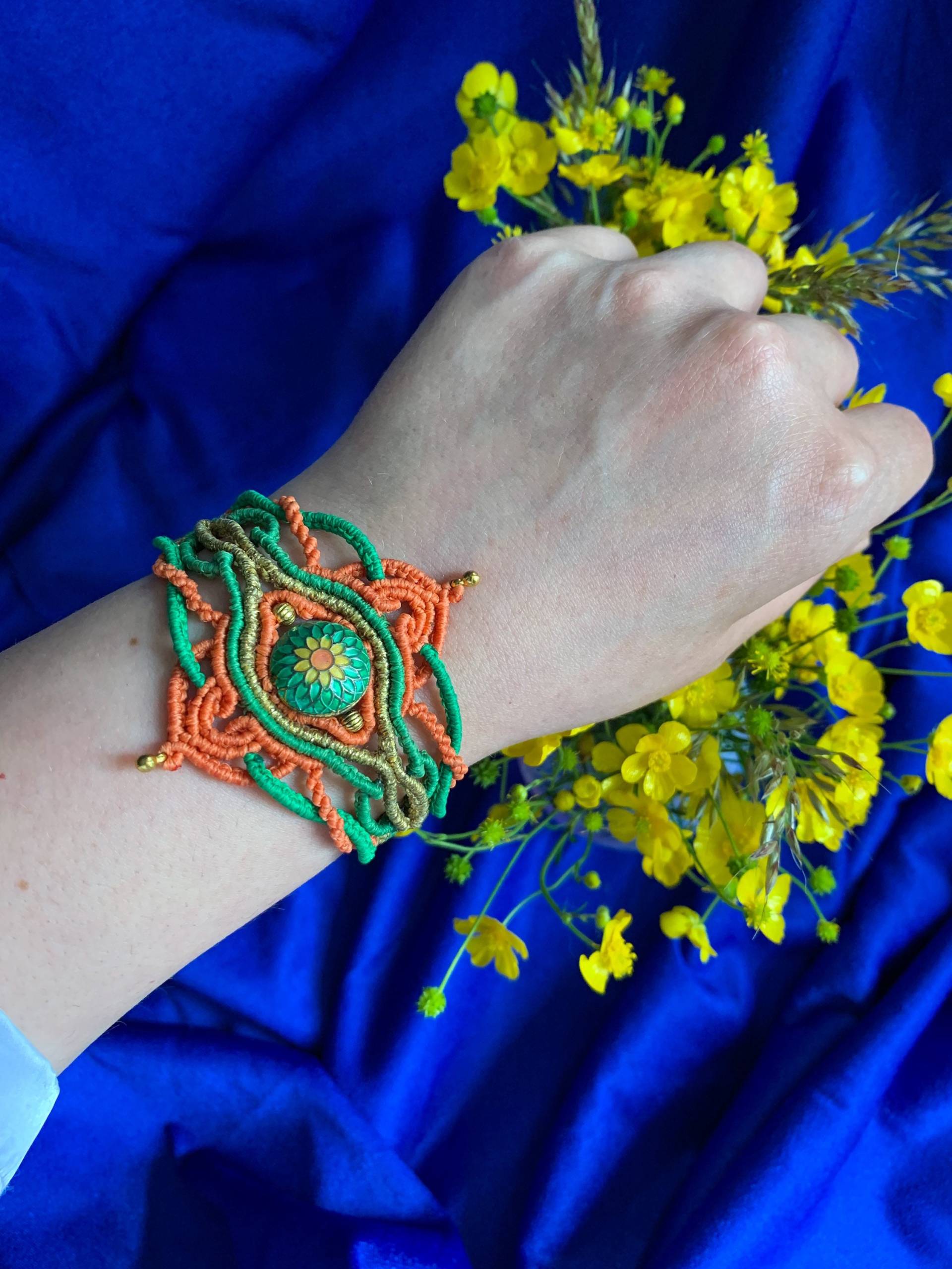 Emaille Makramee Armband - Lotus Youga Meditation Armbänder Abstrakter Schmuck von EveBohoStyle