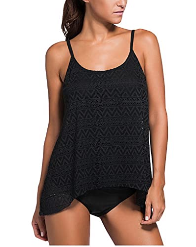 Evedaily Damen Badeanzug Zweiteilig Schwimmanzug Elegantes Push UP Bikini/Tankini Top-Modell Swimsuit für Damen & Mädchen, Gr. XXL EU ( 44-46 ), Farbe: Schwarz von Evedaily